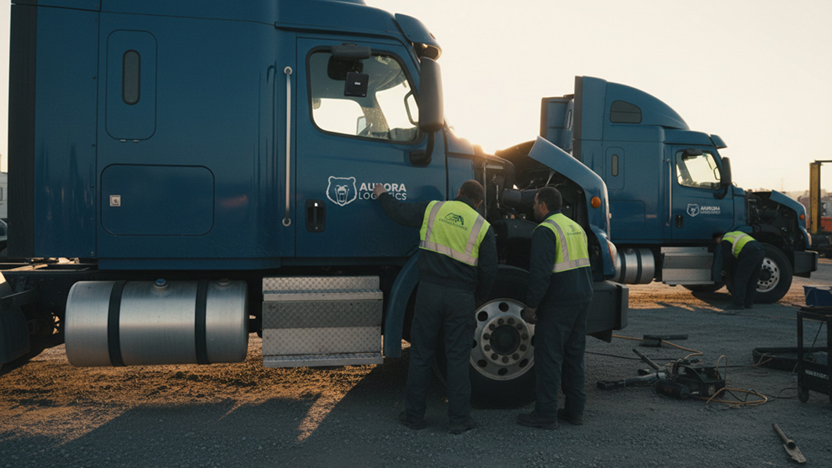 Trainer demonstrates a fleet vehicle inspection to drivers