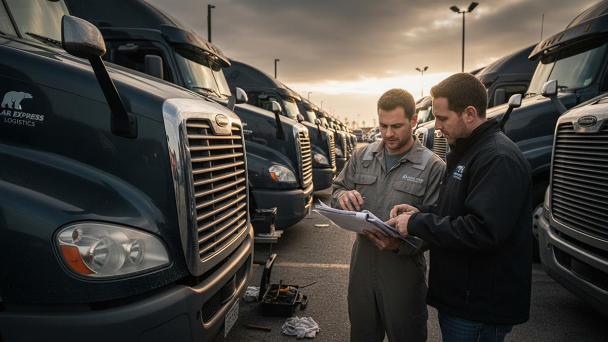 Advisor and fleet manager reviewing vehicles during an optimization visit